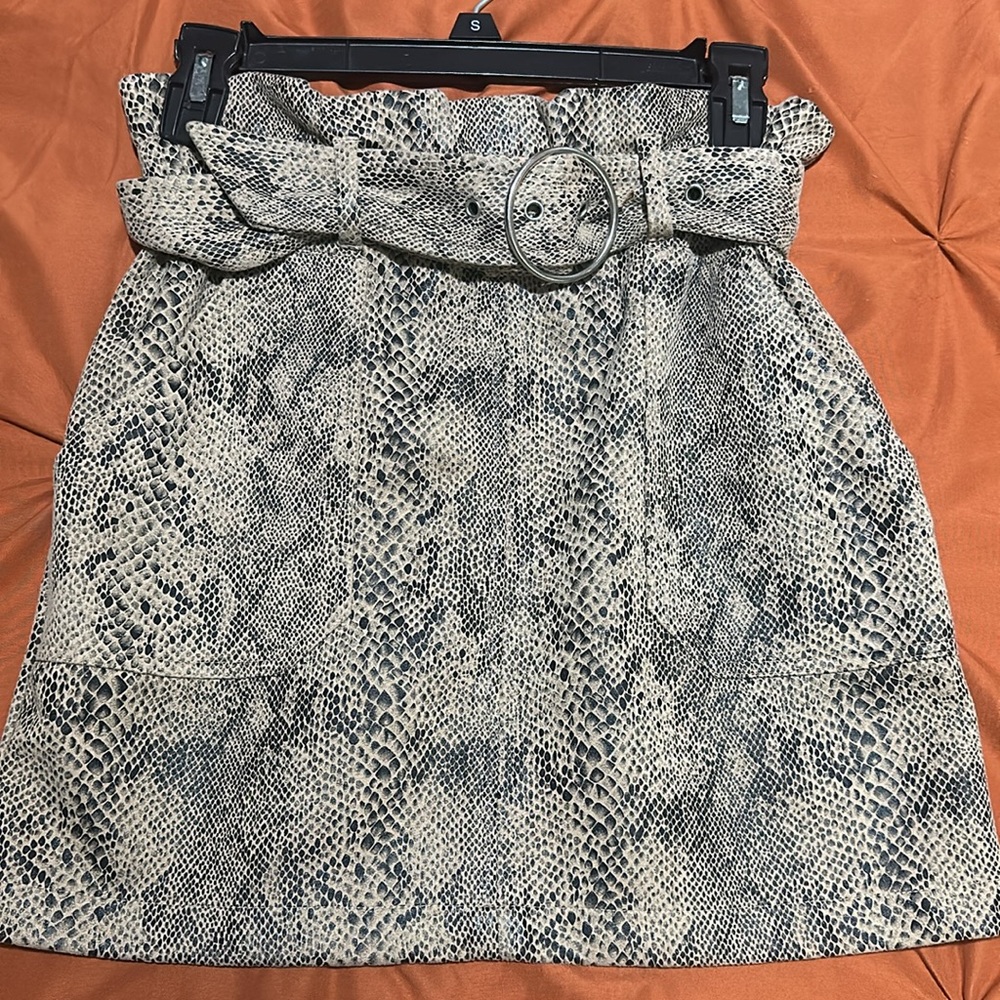 Snake Print Mini Skirt with Belt